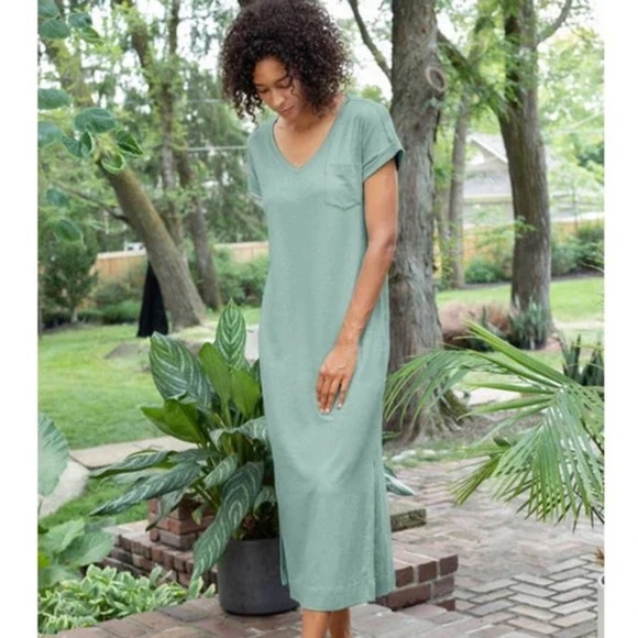 Peruvian Connection Malibu Short Sleeve Cotton T-Shirt Midi Dress Seafoam-S - Picture 1 of 4